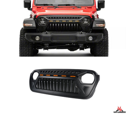 4X4WAVERS Psycho Gecko Series IV Grille with 5 Amber LED Lights and Metal Mesh  - Jeep Wrangler JL/JLU/4XE/Gladiator-JT 2018+