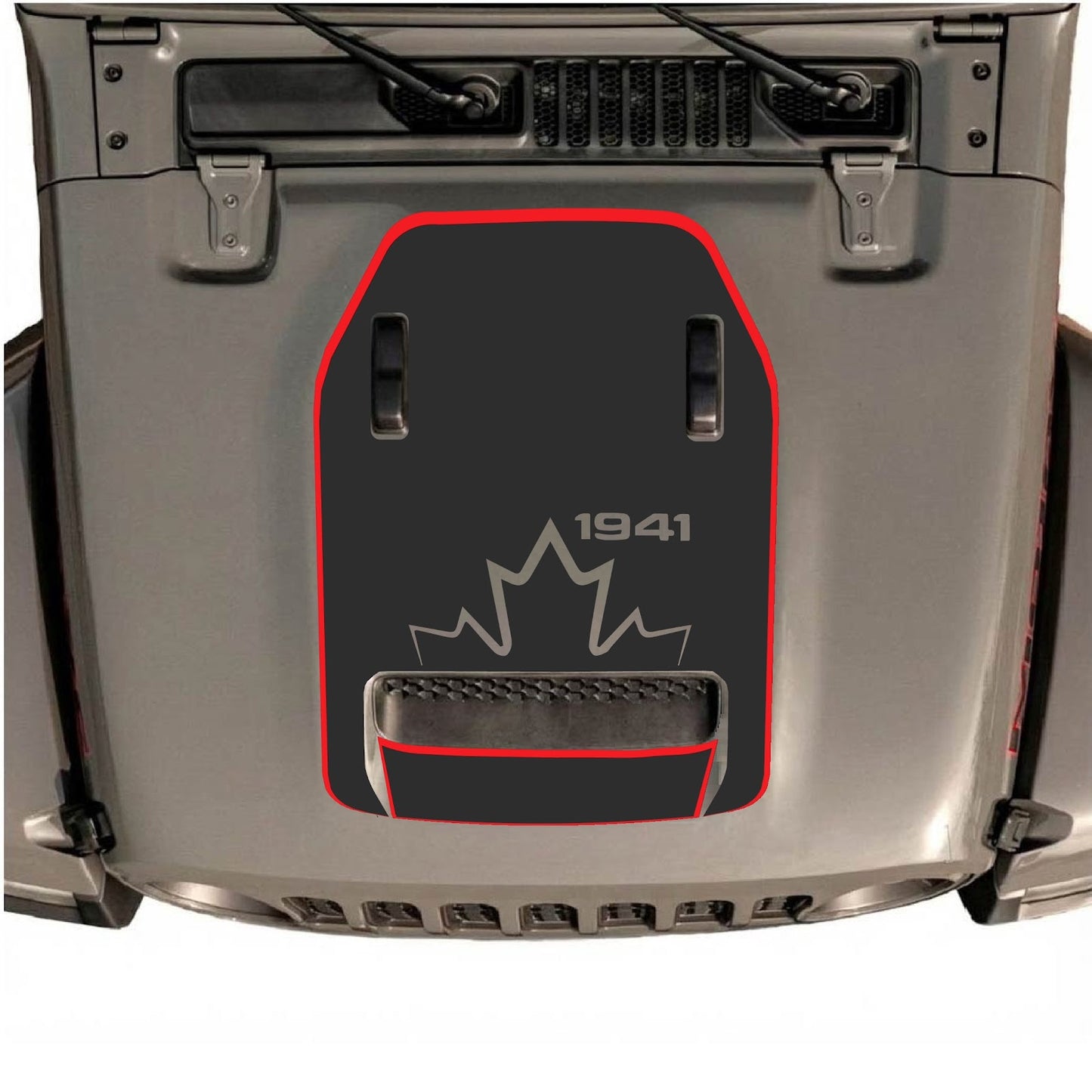 CarCode hood decal for Jeep Wrangler JL/JLU Rubicon 392 and Gladiator Mojave 2020-2026, style #77, shown on vehicle hood.