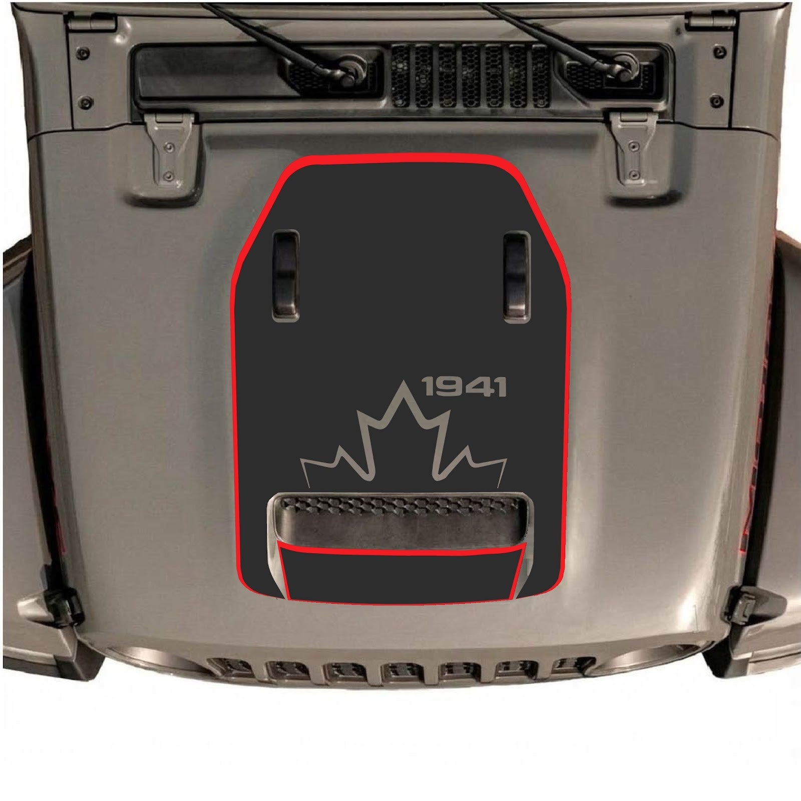 CarCode hood decal for Jeep Wrangler JL/JLU Rubicon 392 and Gladiator Mojave 2020-2026, style #77, shown on vehicle hood.