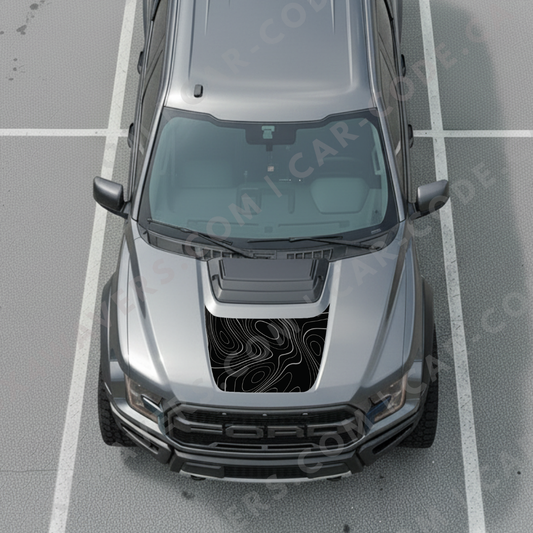 Ford F-150 Raptor Capot – Lignes topographiques audacieuses (Rouge/Vert/Bleu/Or/Gris) – 2017–2025 – Vinyle découpé mat imprimé 3M ou Avery
