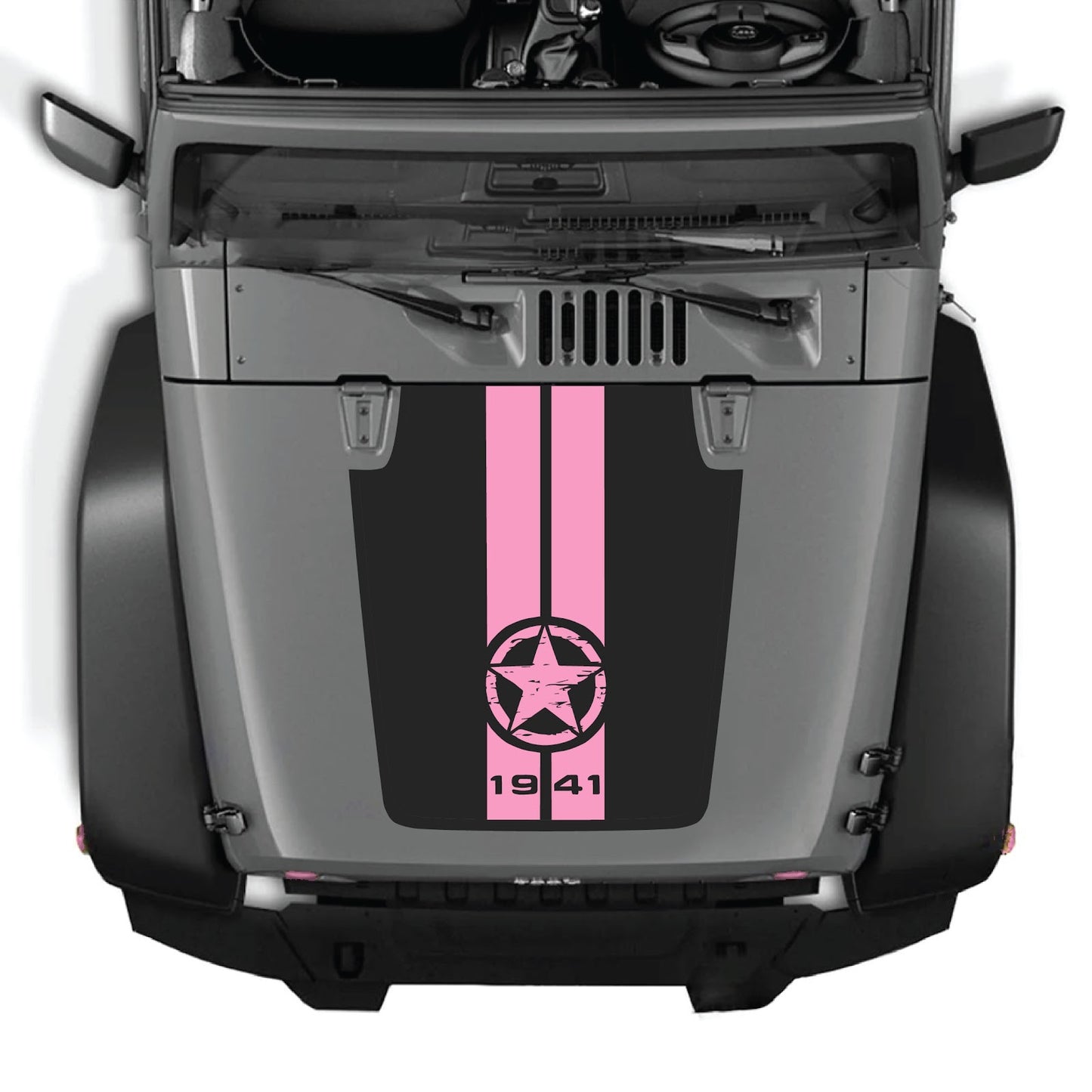 Jeep Wrangler JK/JKU hood decal by CarCode, style #62, in black with bold graphic design on the vehicle's hood.