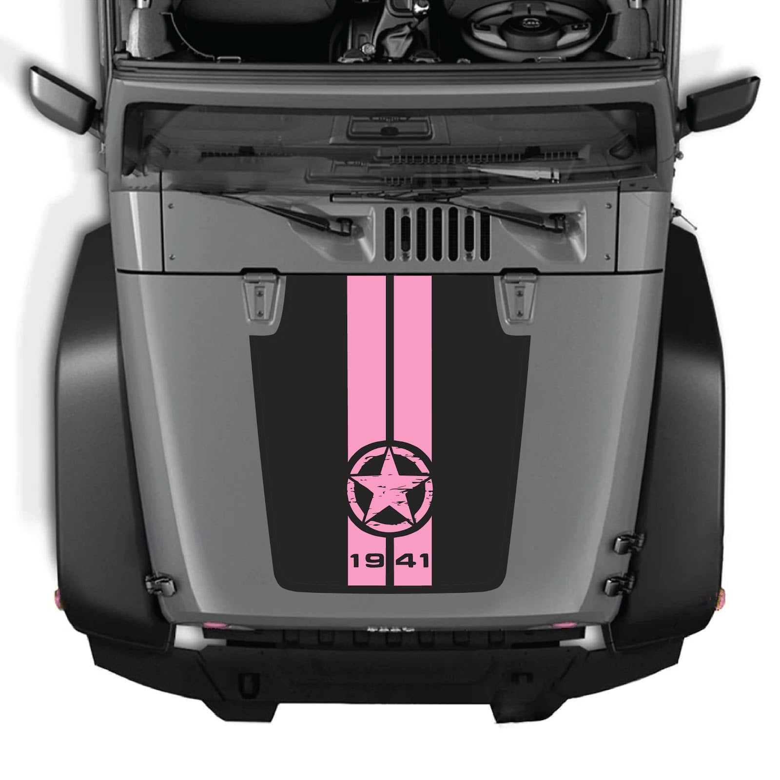 Jeep Wrangler JK/JKU hood decal by CarCode, style #62, in black with bold graphic design on the vehicle's hood.