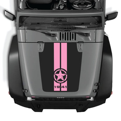 Jeep Wrangler JK/JKU hood decal by CarCode, style #62, in black with bold graphic design on the vehicle's hood.