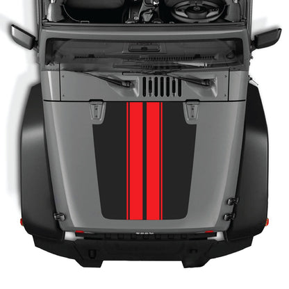 Jeep Wrangler JK/JKU hood decal by CarCode, style #43, black and gray design on vehicle hood, enhances rugged off-road look.