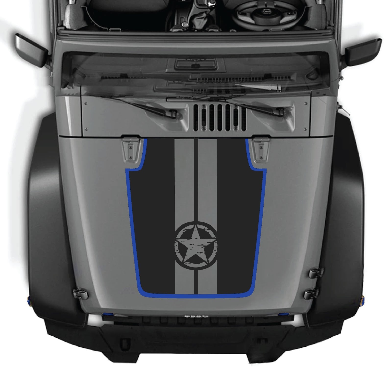 CarCode Jeep Wrangler JK/JKU hood decal style #88, black decal applied to the vehicle's hood for a custom look.