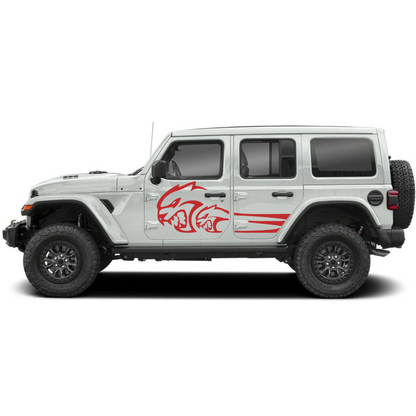 Savage Cat Side Decal Kit – Cut Avery Vinyl (Black/Blue/Grey/Red/White) for Wrangler JL/JLU/JK/JKU/4xe & Gladiator JT – Pair, Pre-Masked