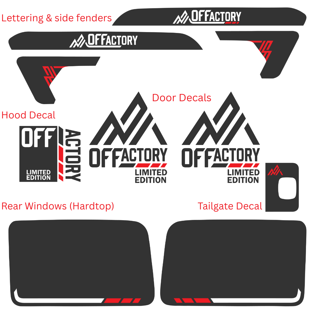 CARCODE Full Body Decal Kit - OFFACTORY Limited Edition - For Jeep Wrangler JL / JLU 2018+ - Hood, Fender, Door, Rear Window and Tailgate Graphics - Premium Vinyl