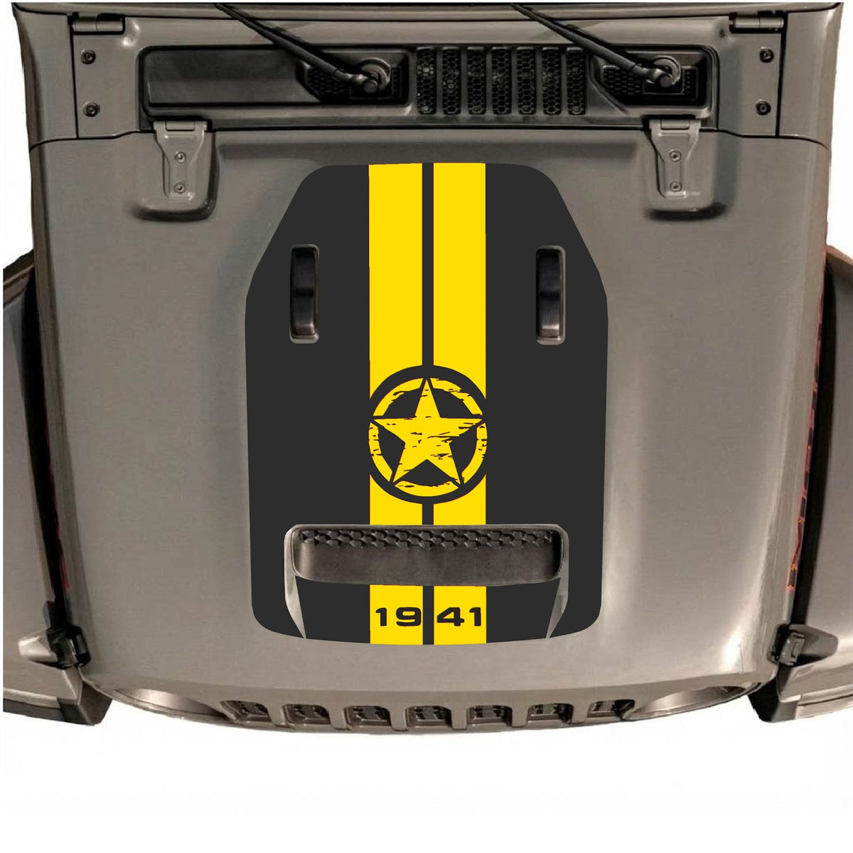 alt
Autocollant de capot CarCode pour Jeep Wrangler JL/JLU Rubicon 392 et JT Gladiator Mojave 2020-2026, style #06, affiché sur le capot du véhicule.