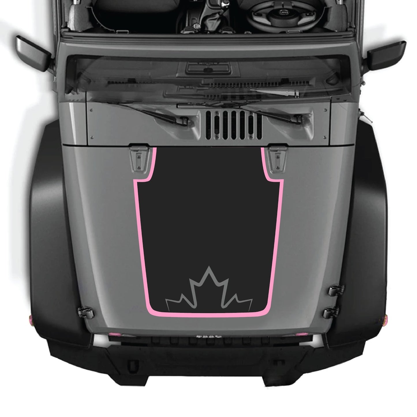 Jeep Wrangler JK/JKU hood decal by CarCode, style #73, black graphic design on the vehicle's hood for a custom look.