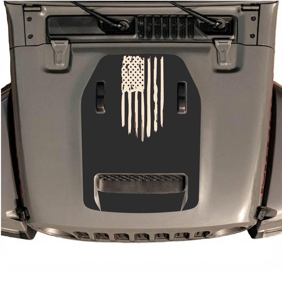 CarCode hood decal for Jeep Wrangler JL/JLU Rubicon 392 and JT Gladiator Mojave, style #32, in black with detailed design.