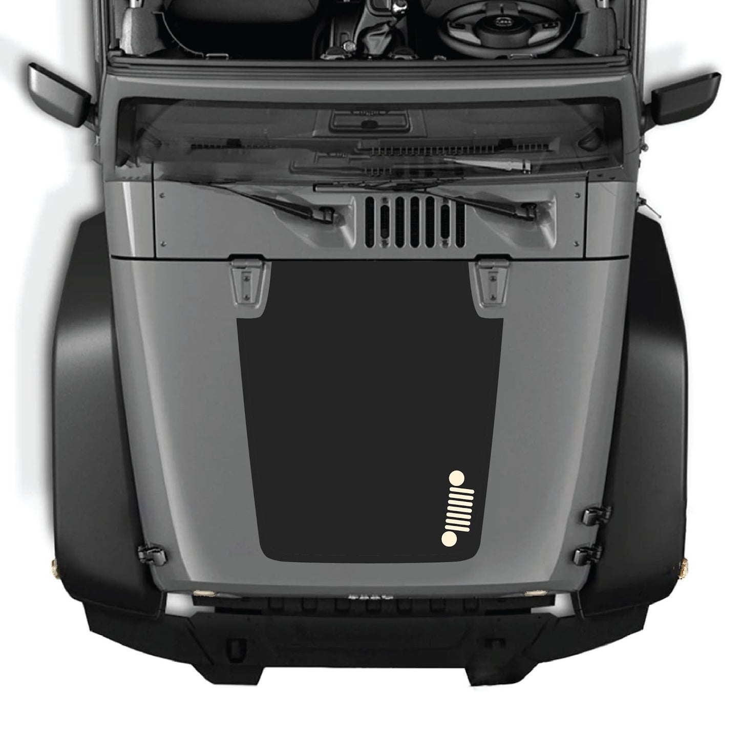 Jeep Wrangler JK hood decal by CarCode, style #39, in black with bold design applied to vehicle's hood.
