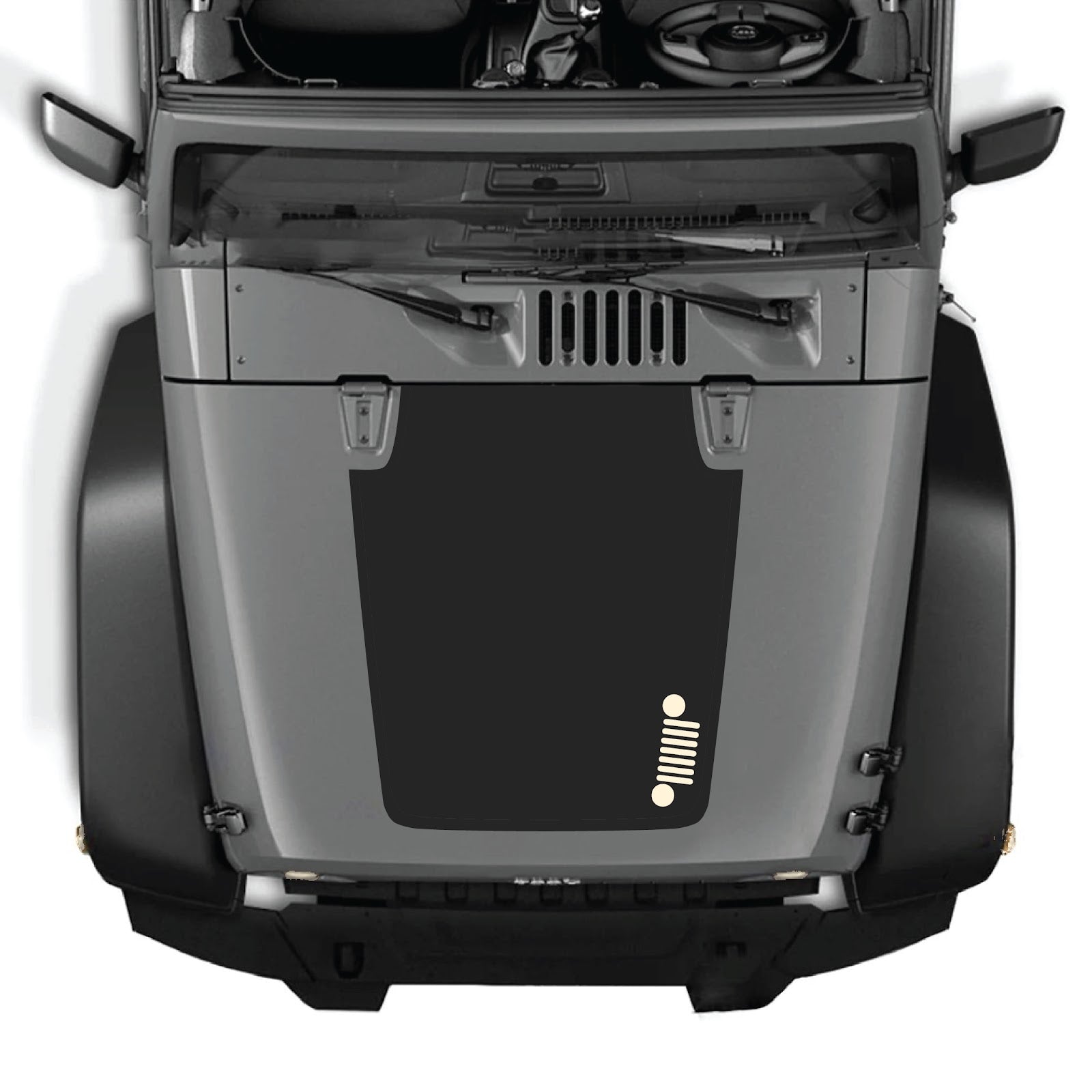 Jeep Wrangler JK hood decal by CarCode, style #39, in black with bold design applied to vehicle's hood.