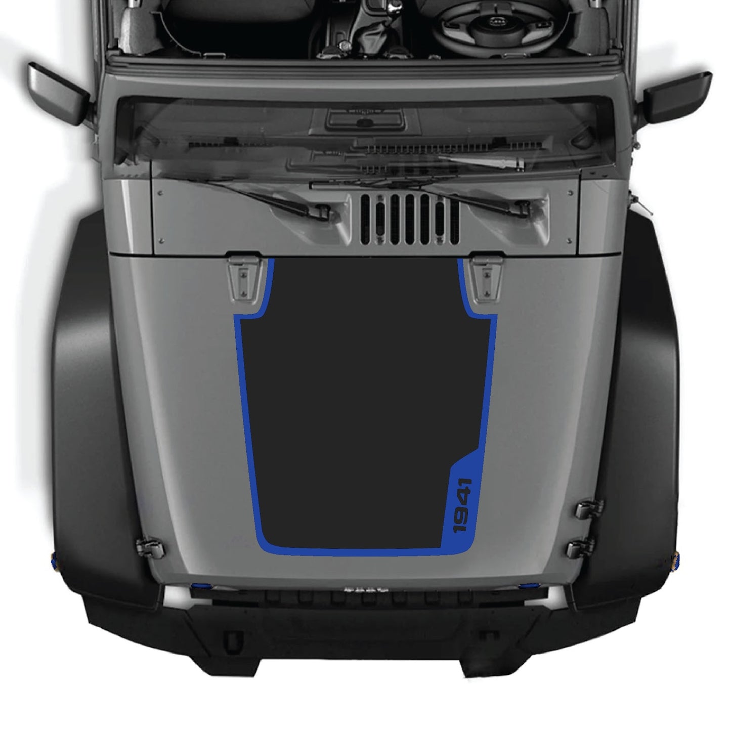 Jeep Wrangler JK/JKU hood decal by CarCode, style #36, black and white graphic design on the vehicle's hood.