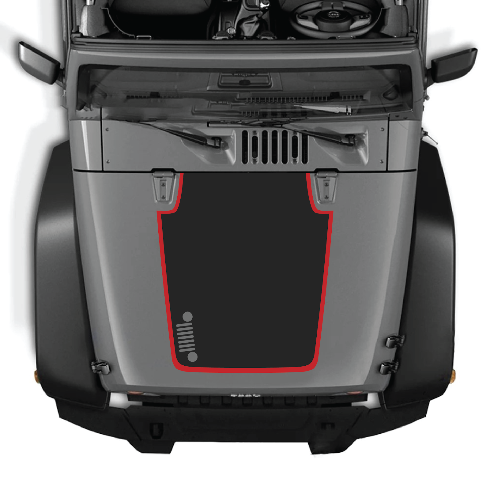 CarCode Jeep Wrangler JK/JKU hood decal style #81, black graphic sticker for 2007-2018 Jeep Wrangler exterior customization