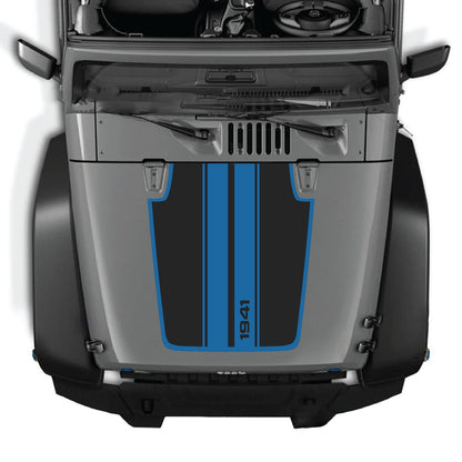 Jeep Wrangler JK/JKU hood decal by CarCode, Style #02, black graphic sticker for 2007-2018 Jeep models.