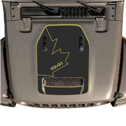 Jeep Wrangler JL/JLU Rubicon 392 and JT Gladiator Mojave hood decal by CarCode, style #25, shown on vehicle hood.