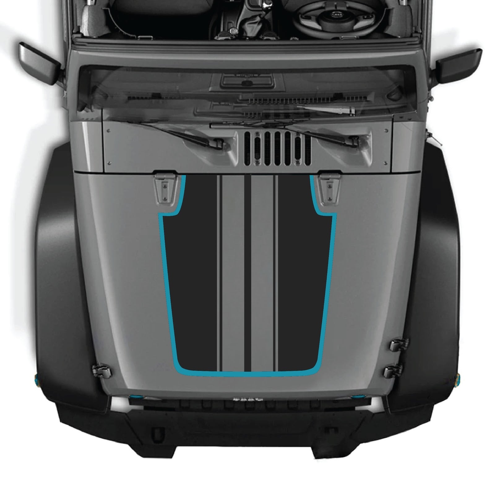 Jeep Wrangler JK/JKU hood decal by CarCode, style #89, black and gray design applied to the vehicle's hood.