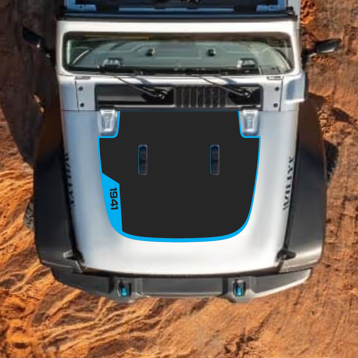 CarCode hood decal for Jeep Wrangler JL JLU Gladiator JT, stylish #44 design on standard hood, fits 2018+ models.