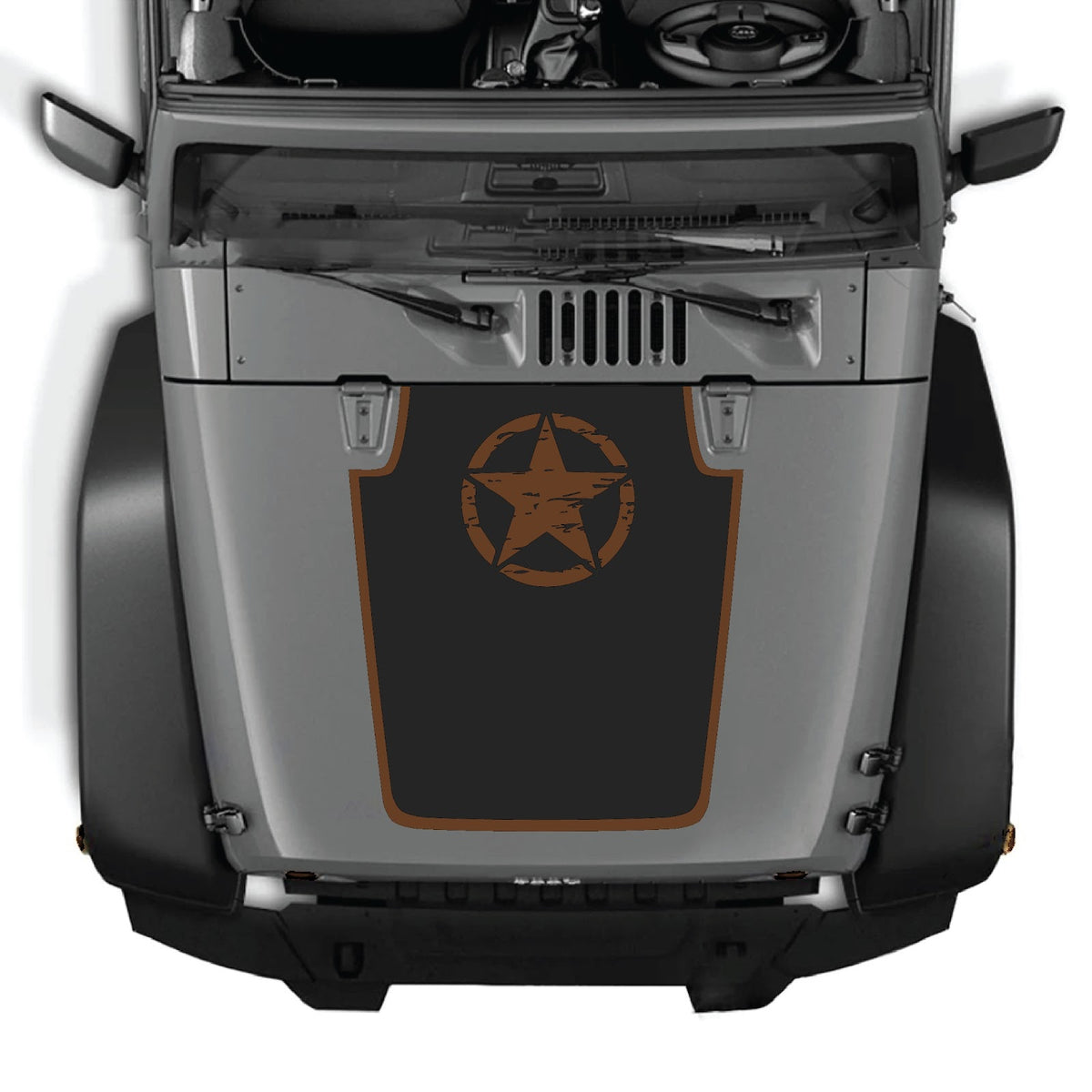 CarCode hood decal for Jeep Wrangler JK/JKU 2007-2018, Style #52, featuring black and white graphic design on the vehicle's hood.