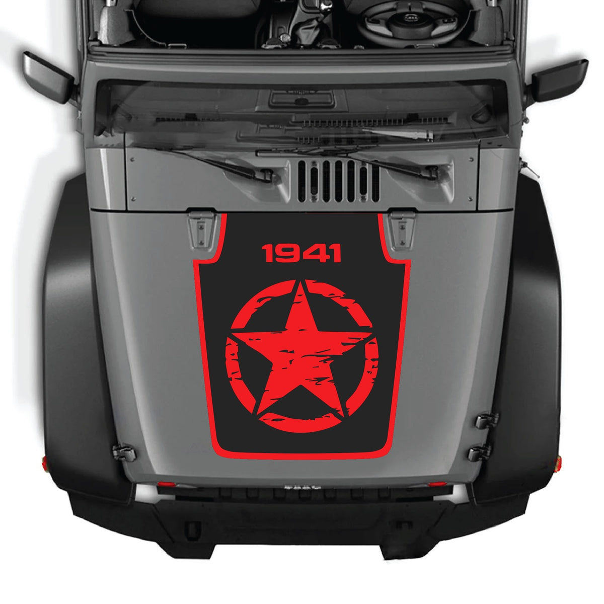 CarCode Jeep Wrangler JK/JKU hood decal Style #30, black graphic sticker for 2007-2018 Jeep Wrangler on the vehicle's hood
