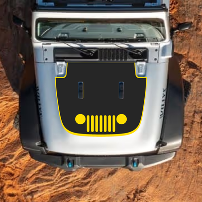 Jeep Wrangler JL and Gladiator JT hood decal by CarCode, style #64, featuring bold black and gray design on standard hood.