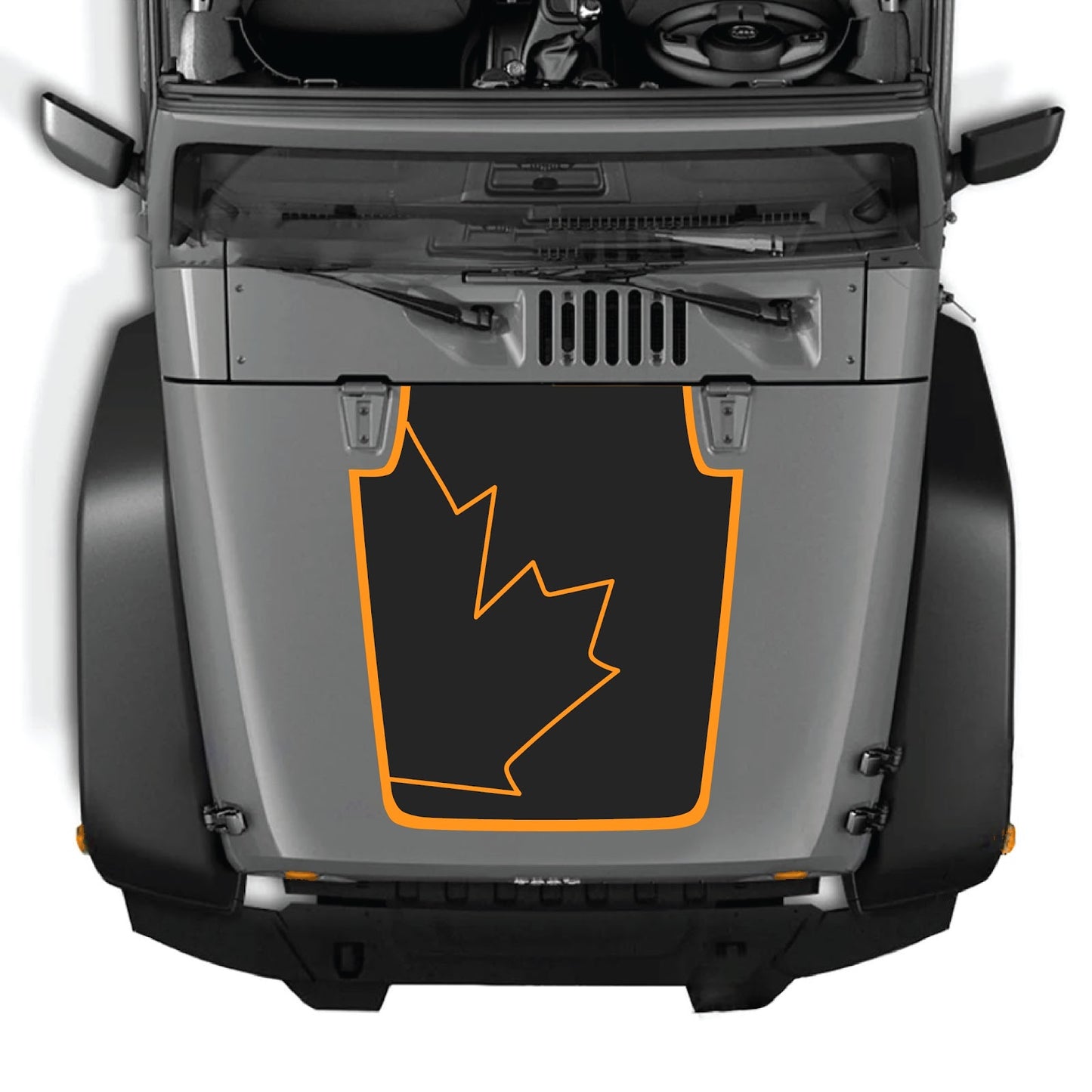 CarCode Jeep Wrangler JK/JKU hood decal with Style #15, black and silver graphic design on vehicle hood.