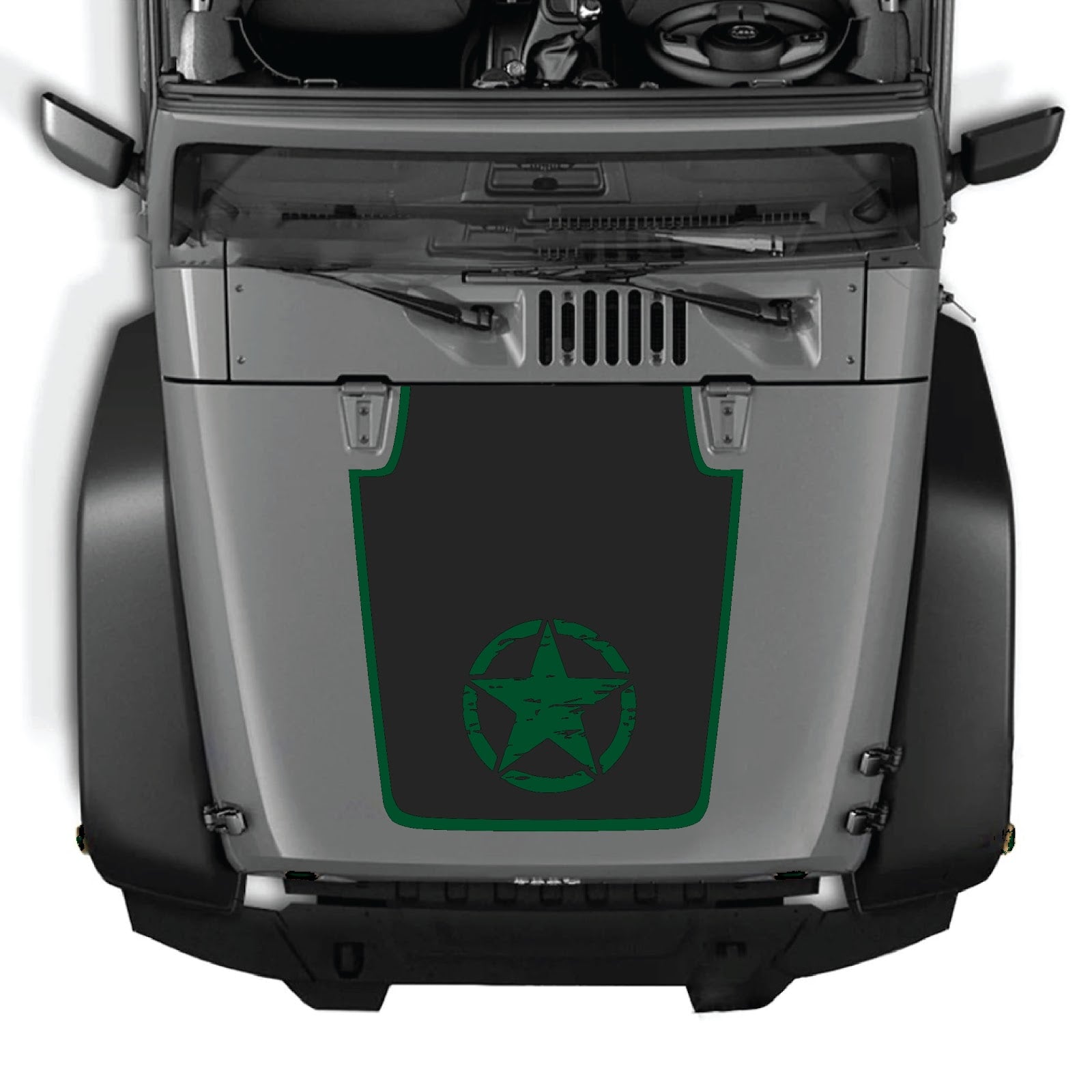Jeep Wrangler JK/JKU hood decal in style #21 by CarCode, black graphic sticker on vehicle hood for 2007-2018 models.