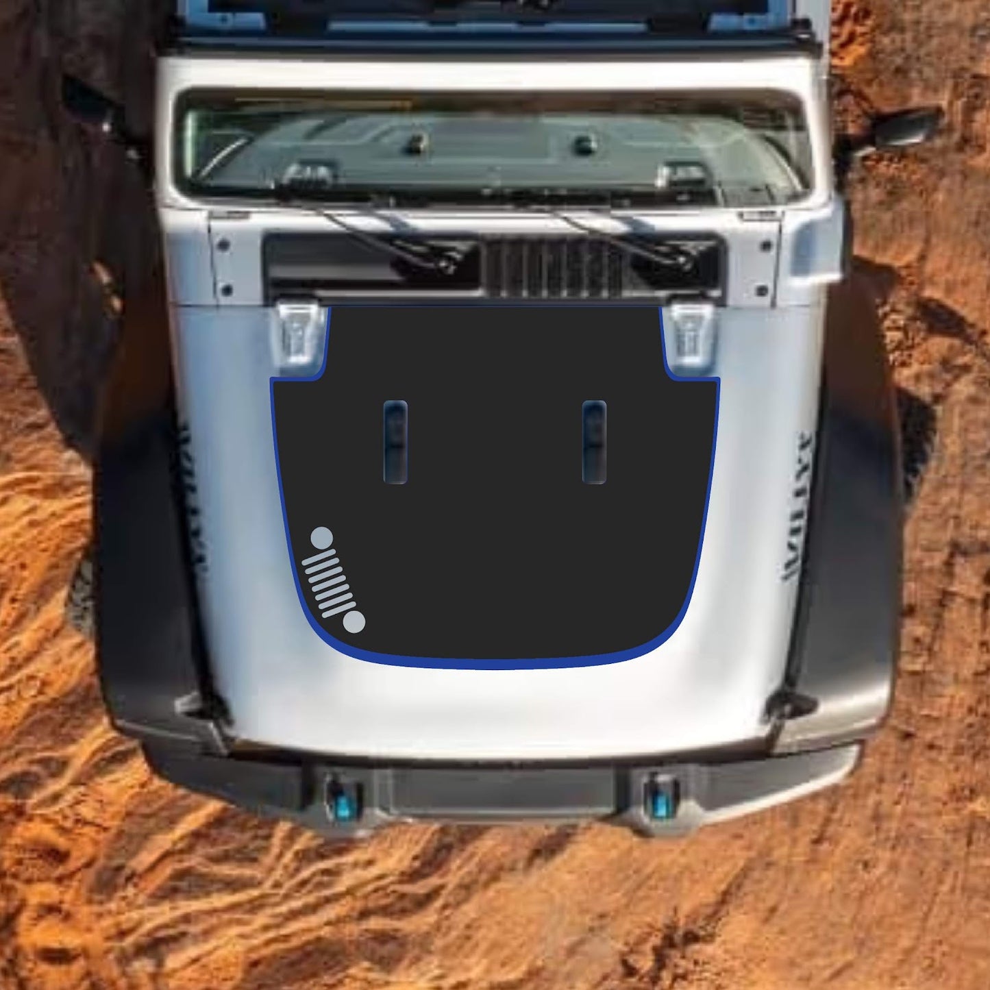 CarCode Jeep Wrangler JL and Gladiator JT hood decal in style #90, black and gray graphic design on standard hood.