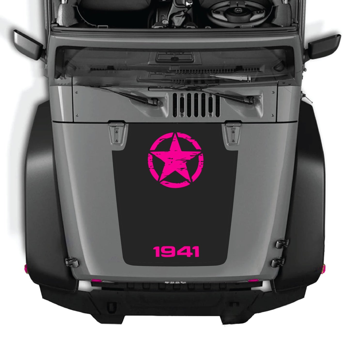 CarCode Jeep Wrangler JK/JKU hood decal Style #64, black and gray graphic design on vehicle hood, 2007-2018 model.