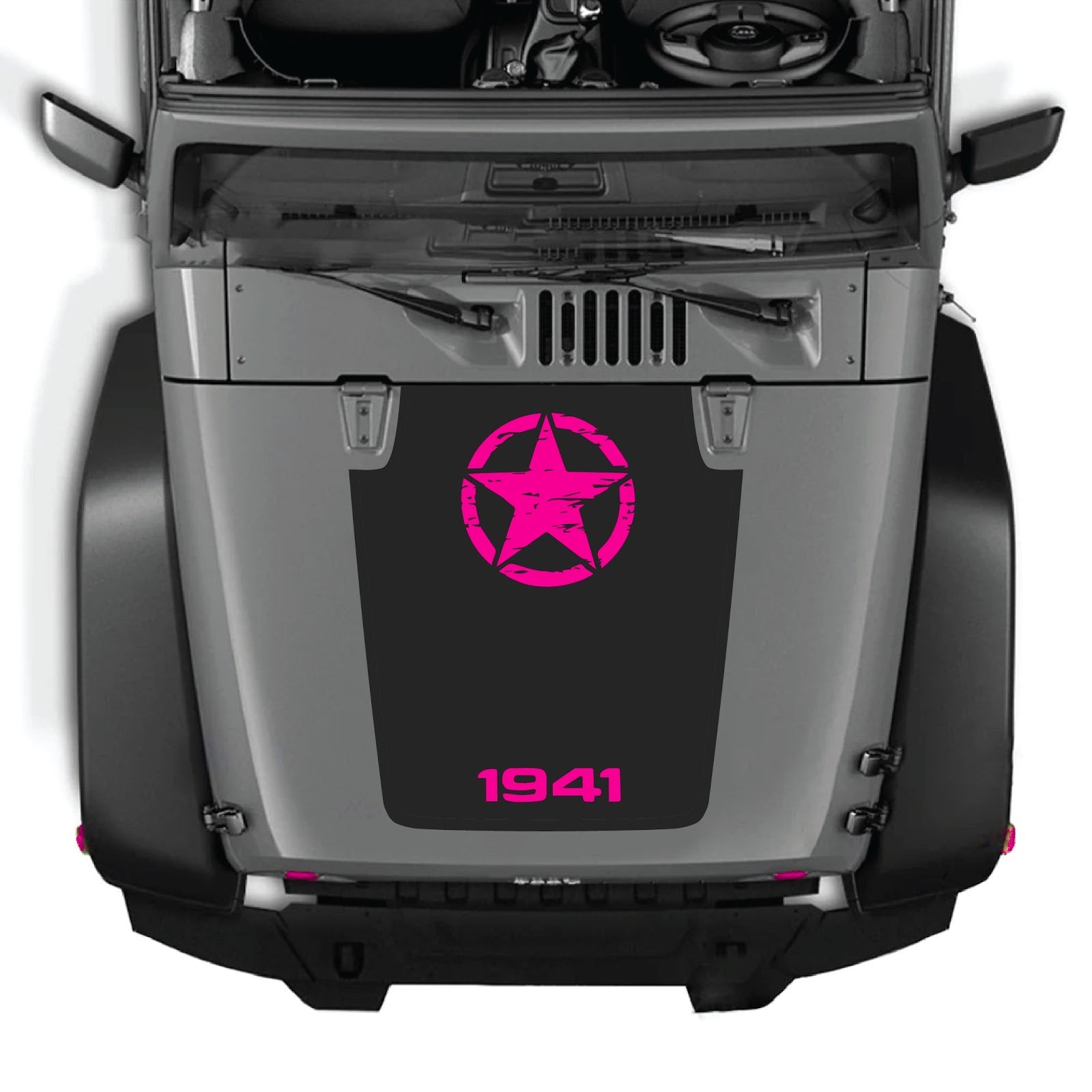 CarCode Jeep Wrangler JK/JKU hood decal Style #64, black and gray graphic design on vehicle hood, 2007-2018 model.