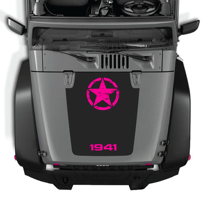 CarCode Jeep Wrangler JK/JKU hood decal Style #64, black and gray graphic design on vehicle hood, 2007-2018 model.