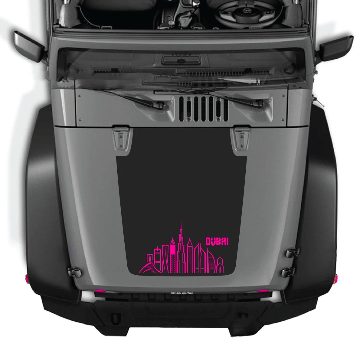 Jeep Wrangler JK/JKU hood decal by CarCode, style #23, featuring bold graphic design on black hood for 2007-2018 models.
