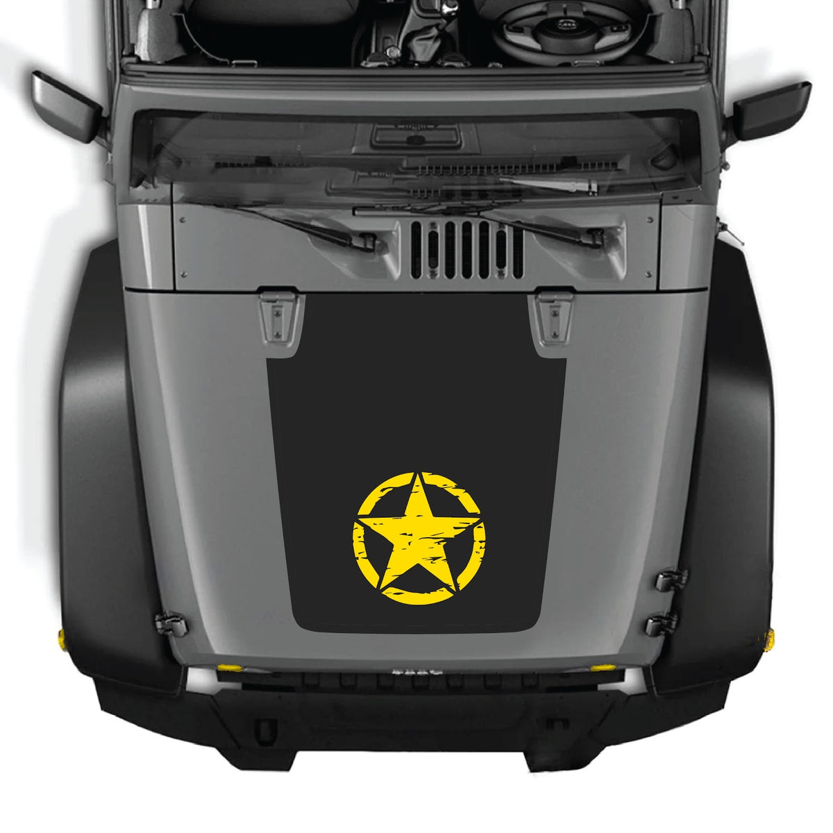 Jeep Wrangler JK/JKU hood decal by CarCode, style #13, featuring bold black graphic design on vehicle hood.