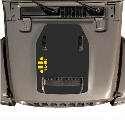 CarCode Jeep Wrangler JL/JLU Rubicon 392 and Gladiator Mojave hood decal in Style #52, black and gray graphic design.