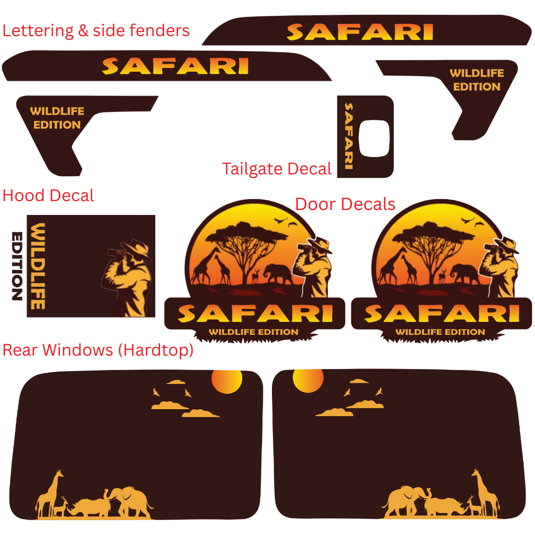 CARCODE Full Body Decal Kit - Safari Wildlife Edition - For Jeep Wrangler JL/JLU 2018+ - Hood, Fender, Door, Rear Window and Tailgate Graphics