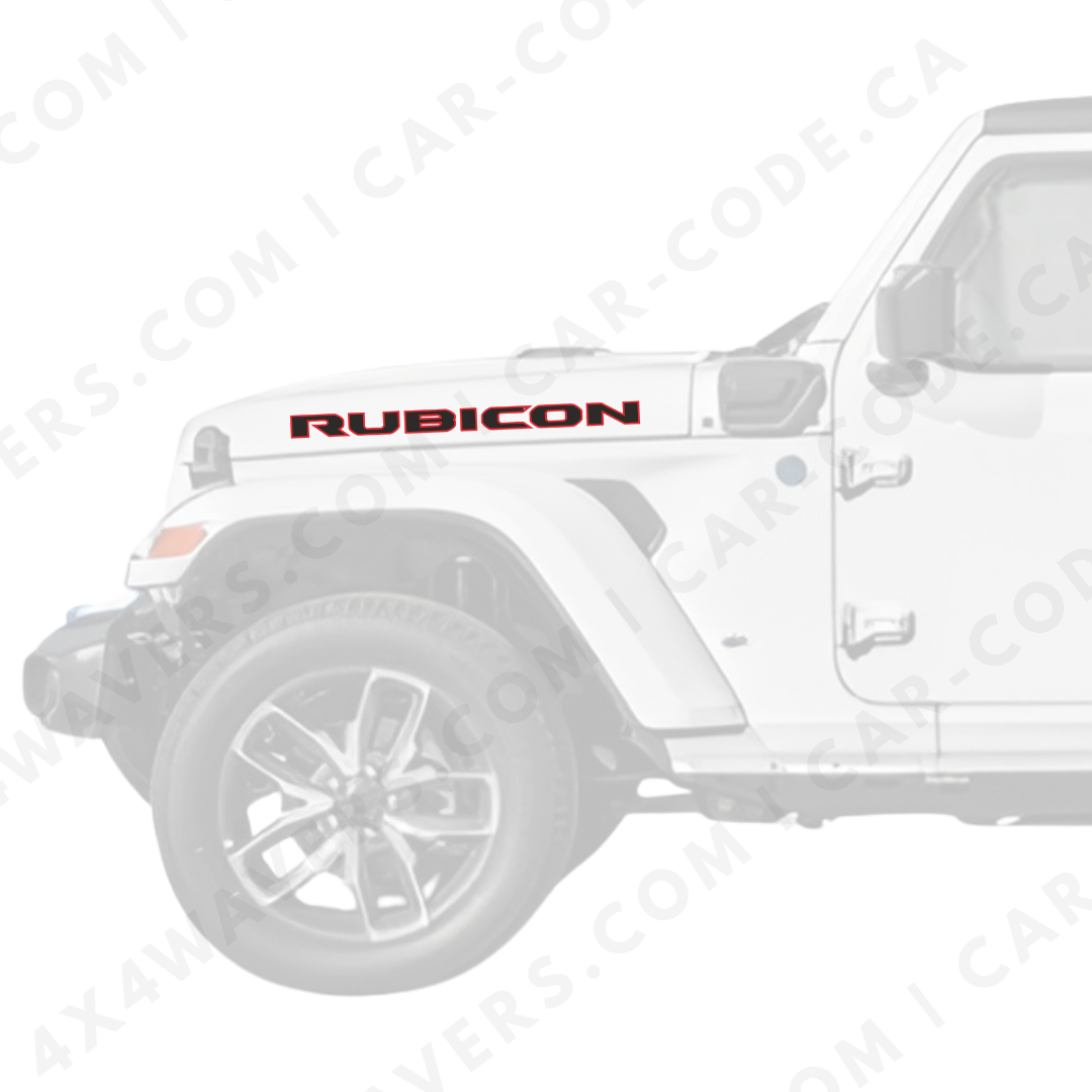 4x4wavers Rubicon Style Decal Sticker Kit for Hood Sides – Vinyl Car Decals for Jeep Wrangler Models – 2x Rubicon Decals – Made in Canada - 4X4 WAVERS