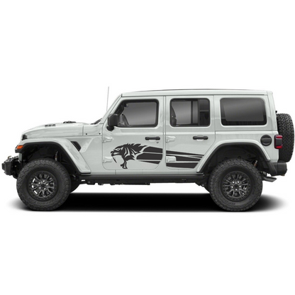 Ridge Wolf Side Decal Kit – Cut Avery Vinyl (Black/Grey/White/Red/Blue/Yellow) for Wrangler JL/JLU/JK/JKU/4xe & Gladiator JT – Pair, Pre-Masked