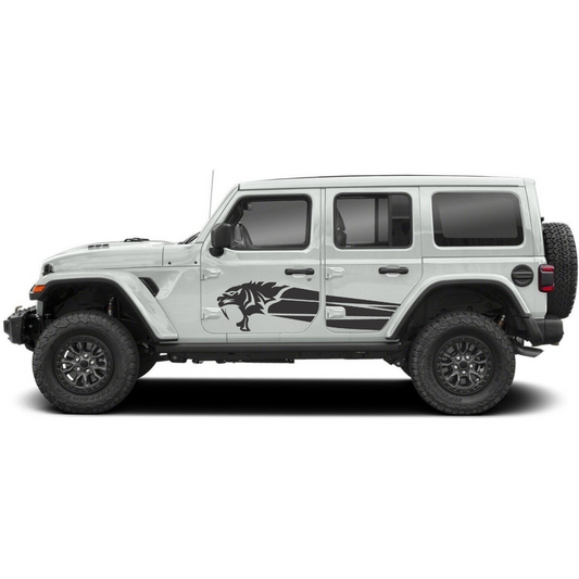 Ridge Wolf Side Decal Kit – Cut Avery Vinyl (Black/Grey/White/Red/Blue/Yellow) for Wrangler JL/JLU/JK/JKU/4xe & Gladiator JT – Pair, Pre-Masked