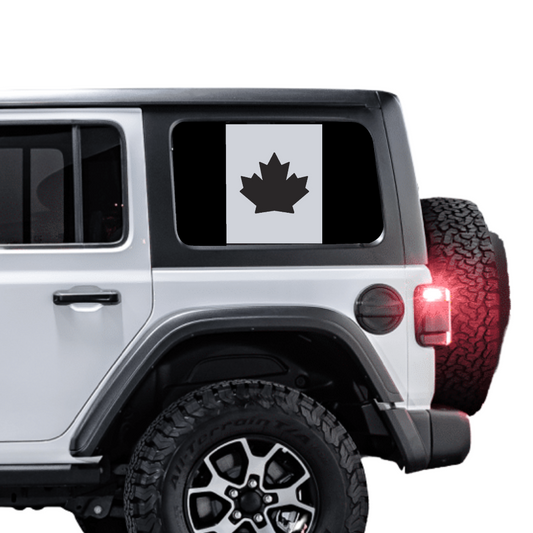 Rear Side Window Canada Flag – Matte Black (Cut Avery Vinyl) for Wrangler JL/JLU/JK/JKU/4xe – HARDTOP ONLY (Pair)