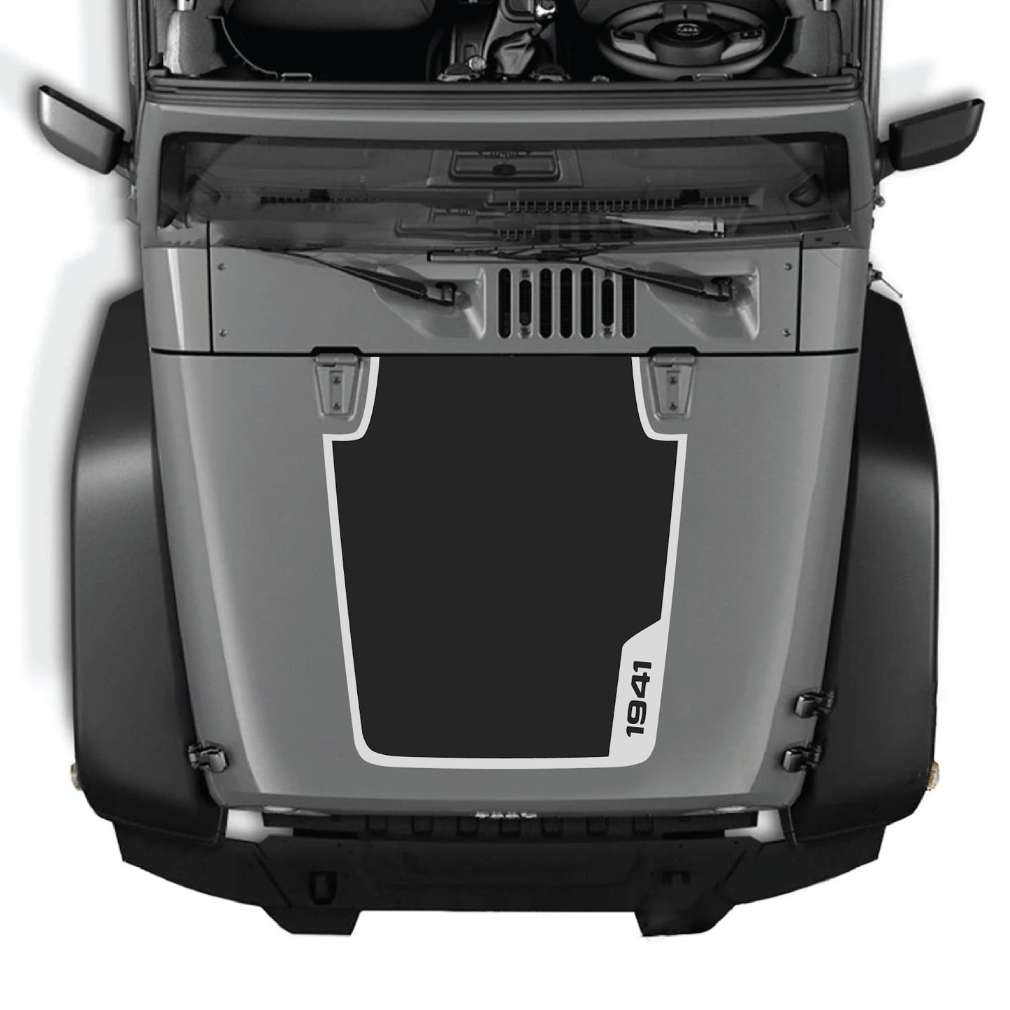 CarCode Jeep Wrangler JK/JKU hood decal style #36, black graphic sticker on vehicle hood for 2007-2018 models