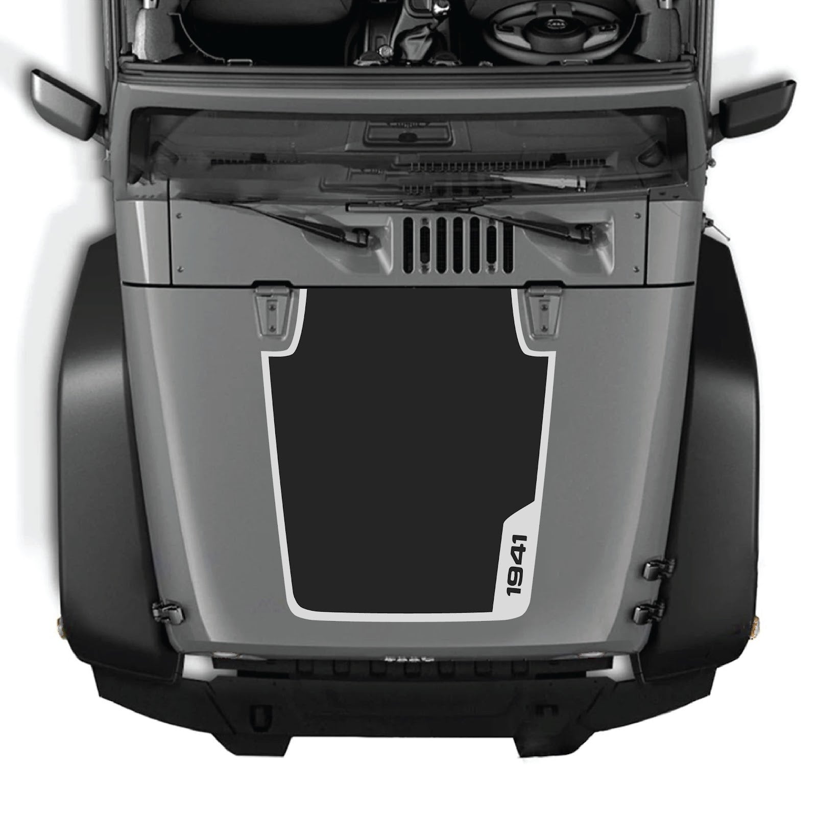 CarCode Jeep Wrangler JK/JKU hood decal style #36, black graphic sticker on vehicle hood for 2007-2018 models