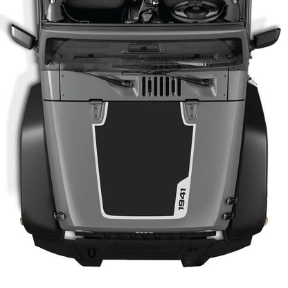 CarCode Jeep Wrangler JK/JKU hood decal style #36, black graphic sticker on vehicle hood for 2007-2018 models
