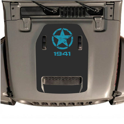 Jeep Wrangler JL/JLU Rubicon 392 et JT Gladiator Mojave, autocollant de capot par CarCode, style #38, présenté sur le capot du véhicule.