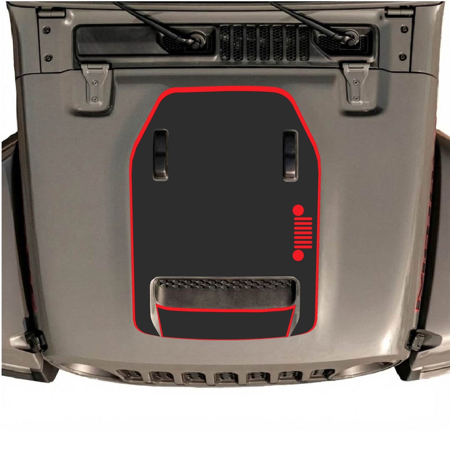 CarCode hood decal for Jeep Wrangler JL/JLU Rubicon 392 and JT Gladiator Mojave, style #57, shown on vehicle hood.