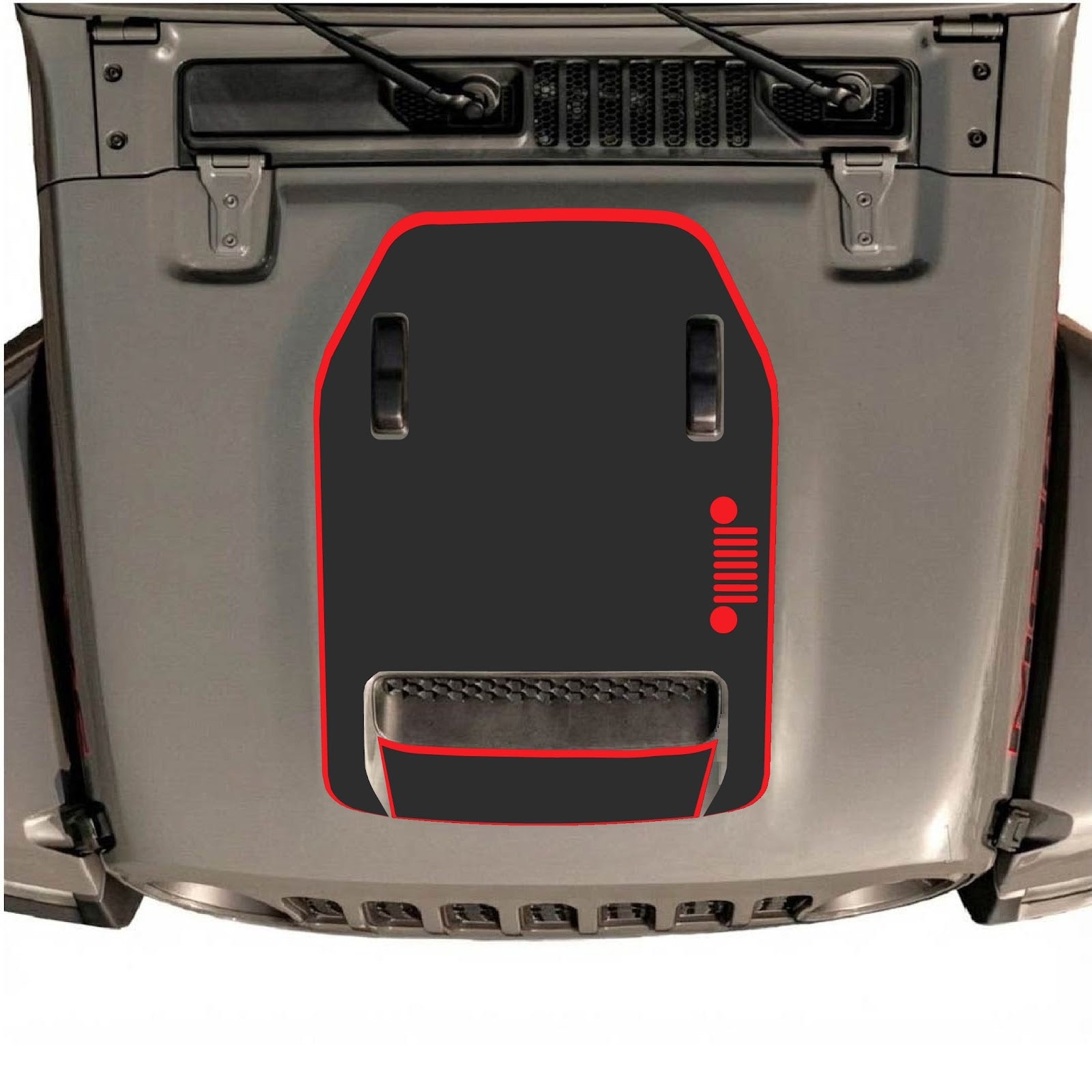 CarCode hood decal for Jeep Wrangler JL/JLU Rubicon 392 and JT Gladiator Mojave, style #57, shown on vehicle hood.