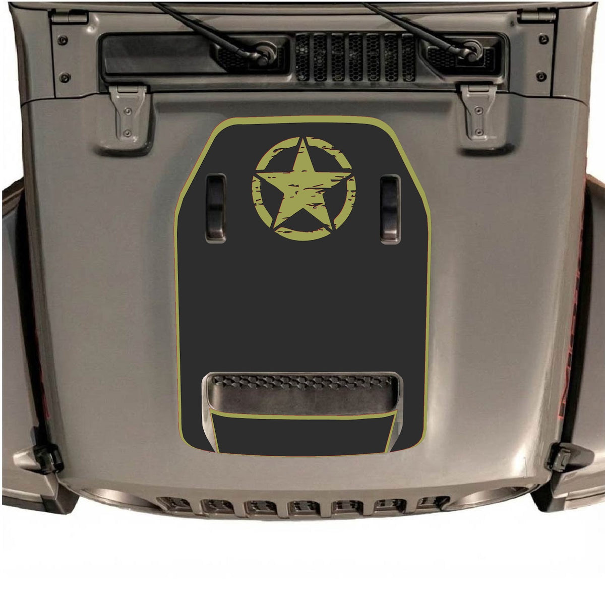 CarCode Jeep Wrangler JL/JLU Rubicon 392 and Gladiator Mojave hood decal in style #41, featuring bold graphic design on vehicle hood.