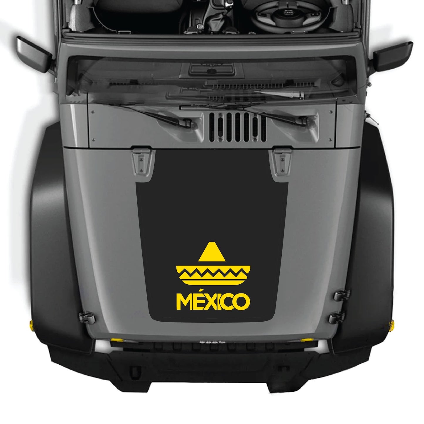 CarCode Jeep Wrangler JK/JKU hood decal, Style #33, black graphic design on hood of 2007-2018 model with bold styling.