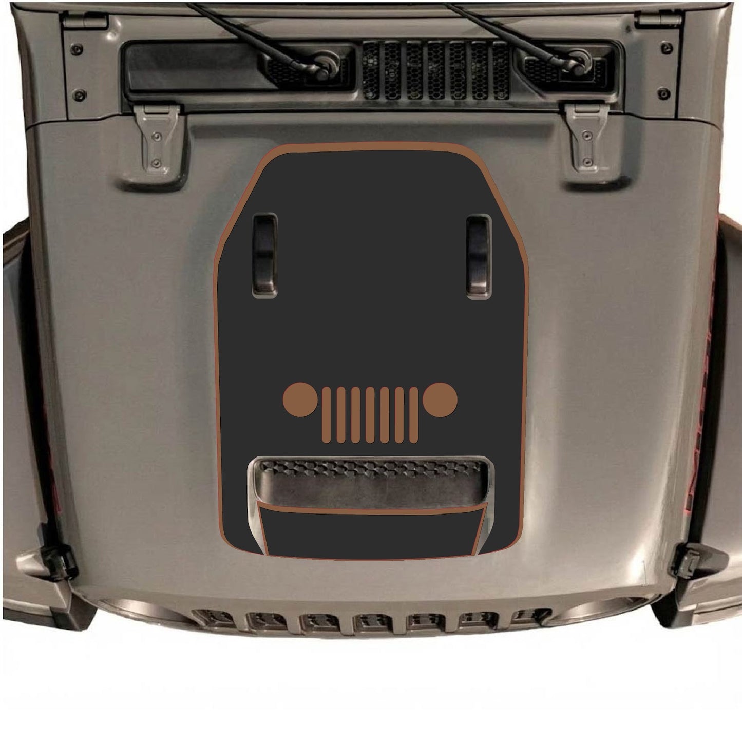 CarCode hood decal for Jeep Wrangler JL/JLU Rubicon 392 and JT Gladiator Mojave 2020-2026, style #49, shown on vehicle hood