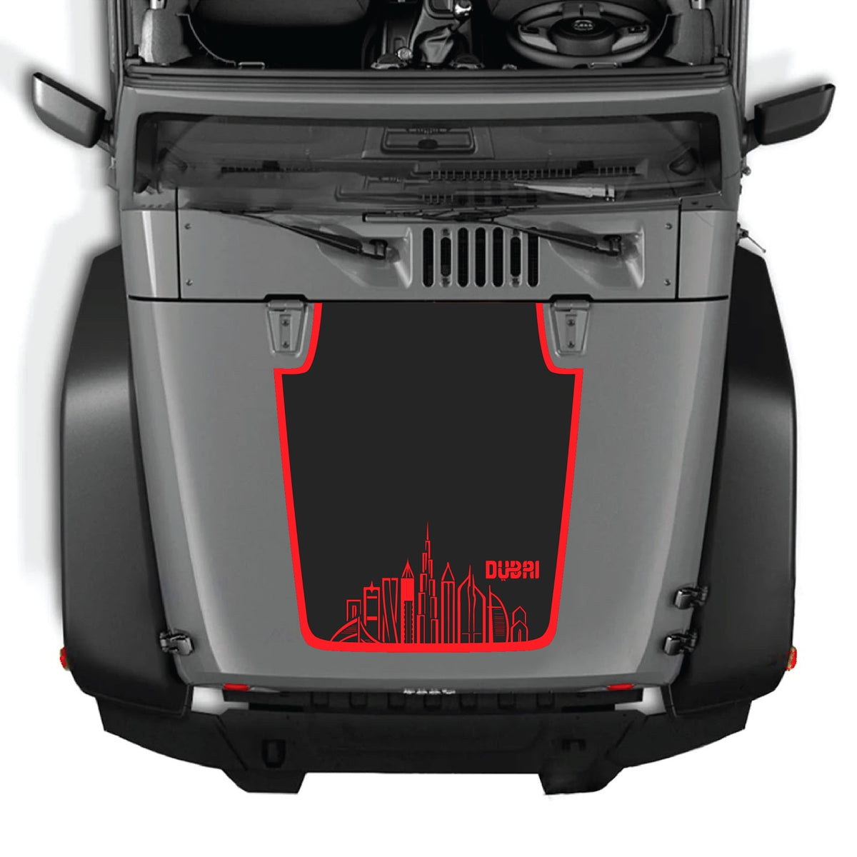 CarCode hood decal for Jeep Wrangler JK/JKU 2007-2018, style #24, black and white graphic design on the vehicle's hood.