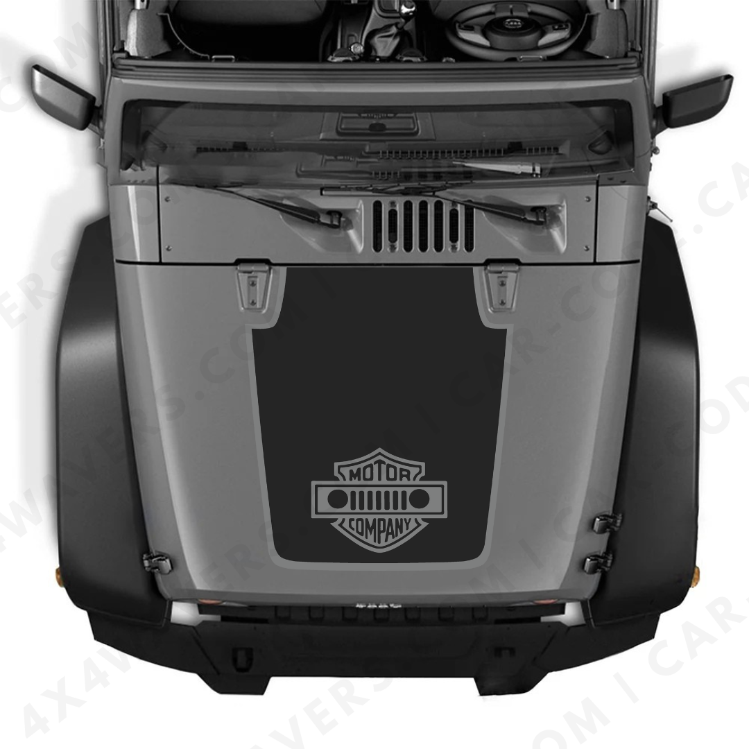 4x4wavers Decal Sticker Kit for JK Hood MOTOR COMPANY Style – Vinyl Car Decals for Jeep Wrangler Models – Made in Canada - 4X4 WAVERS